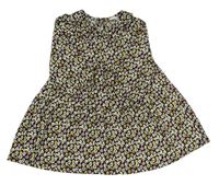 Černé květované mačkané šaty s límečkem PRIMARK