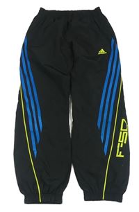 Černo-modro-žluté šusťákové sportovní kalhoty Adidas