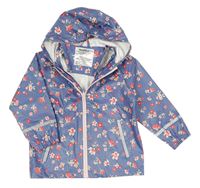 Modrá nepromokavá bunda s kytičkami a kapucí lupilu