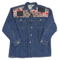 Modrá riflová košilová bunda se vzorem a květy 