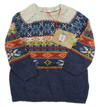 Nové - tmavomodro-smetanový svetr se vzorem a vločkami Lily&Jack