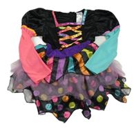 Kostým - černo-barevné saténové šaty s pruhy a puntíky amscan