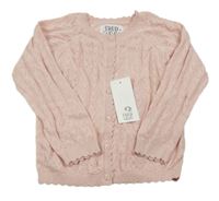 Nové - světlerůžový perforovaný propínací svetr F&F