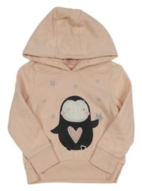 Světlebroskvová mikina s tučňáčkem a kapucí Nutmeg