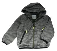 Šedo-tmavošedo-černá army vzorovaná šusťáková jarní bunda s kapucí PRIMARK