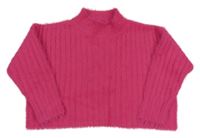 Tmavorůžový žebrovaný oversize chlupatý svetr Next