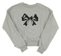 Světlešedá melírovaná crop mikina s mašlí H&M
