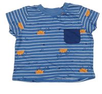 Modro-bílé pruhované tričko s kraby a kapsou Ergee