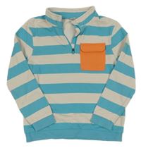 Azurovo-světlešedá pruhovaná mikina s kapsou Tu