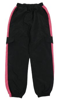 Černo-tmavorůžové cargo cuff šusťákové kalhoty SHEIN