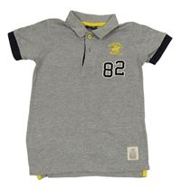 Šedé melírované polo tričko s číslem Beverly Hills Polo Club