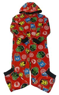 Červená plyšová kombinéza s Avengers a kapucí George