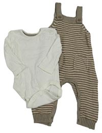 2set - Hnědo-bílé pruhované pletené laclové tepláky + bílé body George