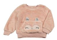 Růžová chlupatá mikina s kapsou s liškou Nutmeg