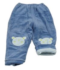 Modré sametové zateplené tepláky s medvědy