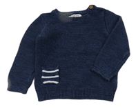 Tmavomodrý melírovaný svetr s pruhovanou kapsou F&F