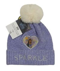 Nové - Fialová třpytivá pletená čepice s Ashou a bambulí - Wish Disney