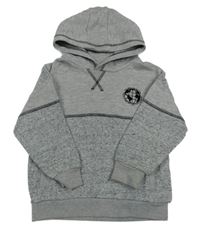 Šedá melírovaná mikina se zeměkoulí a kapucí Primark