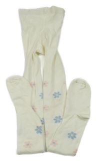 Smetanové květované punčocháče