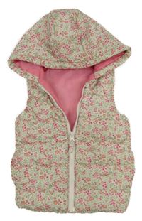 Světlebéžová květovaná šusťáková zateplená vesta s kapucí So Cute