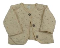 Béžová květovaná prošívaná zateplená propínací mikina H&M