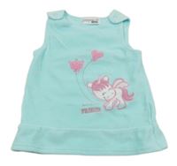 Světlemodré sametové laclové šaty s jednorožcem Ergee