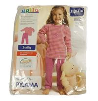 Nové - Růžovo-červeno-žluté pruhované sametové pyžamo s výšivkou Lupilu