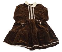 Hnědé manšestrové šaty s krajkou a límečkem C&A