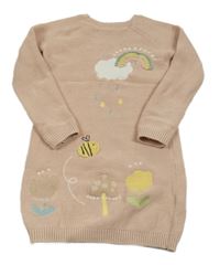 Pudrové svetrové šaty s duhou a květinami George