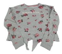 Šedá melírovaná květovaná crop mikina s nápisem C&A