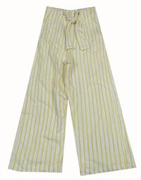 Bílo-žluté pruhované teplákové široké kalhoty s páskem Zara