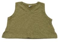 Khaki žebrovaný úpletový crop top Zara
