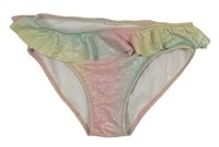 Mátovo-růžovo-žluté třpytivé plavkové kalhotky s volánem