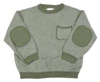 Khaki-bílý pruhovaný svetr s kapsou Zara