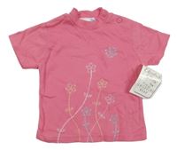 Nové - Lososové tričko s výšivkami květin