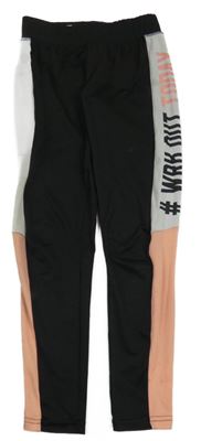 Černo-bílo-růžové sportovní legíny s nápisem Ergeenomixx