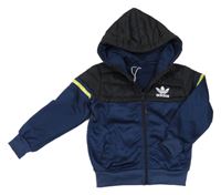 Tmavomodro-černá sportovní/šusťáková mikinobunda s kapucí Adidas