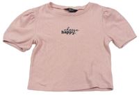 Růžové žebrované pletené crop triko s nápisem New Look