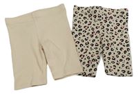 2x žebrované kraťasy - smetanové + smetanové s leopardím vzorem F&F