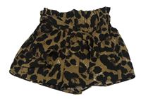 Hnědo-černé leopardí lehké kraťasy s páskem shein