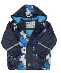 Tmavomodro-modrá nepromokavá jarní bunda s dinosaury a kapucí Lupilu