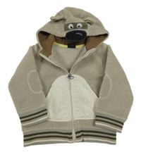 Béžovo-bílá huňatá propínací mikina s medvědem kapucí Next