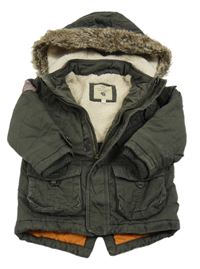 Hnědá plátěná zateplená bunda s kapucí s kožešinou Rocha John Rocha