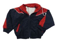 Tmavomodro-červená šusťáková sportovní bunda 