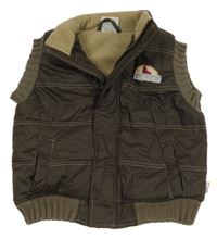 Hnědá šusťáková zateplená vesta s nášivkou Topolino