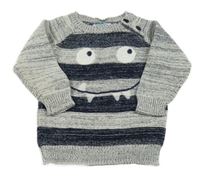 Šedo-tmavomodrý pruhovaný svetr s příšerkou Topomini