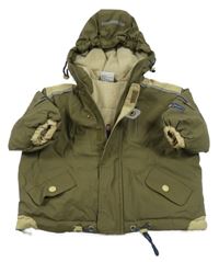 Khaki nepromokavá zateplená bunda s kapucí Topolino