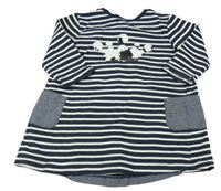 Tmavomodro-bílá pruhovaná tepláková tunika s korunkou z flitrů Vertbaudet