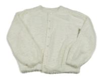 Smetanový chlupatý propínací svetr s perličkami dunnes 