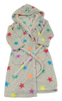 Šedý chlupatý župan s barevnými hvězdičkami a kapucí M&S